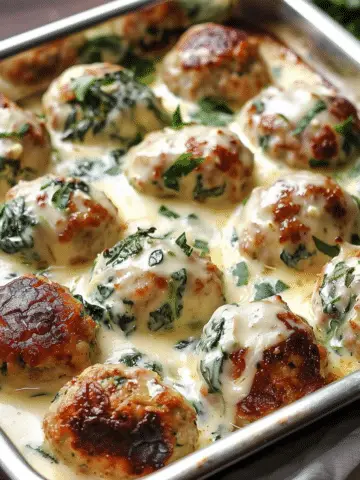 Southern Style Baked Chicken Ricotta Meatballs with a Creamy Spinach Alfredo Sauce