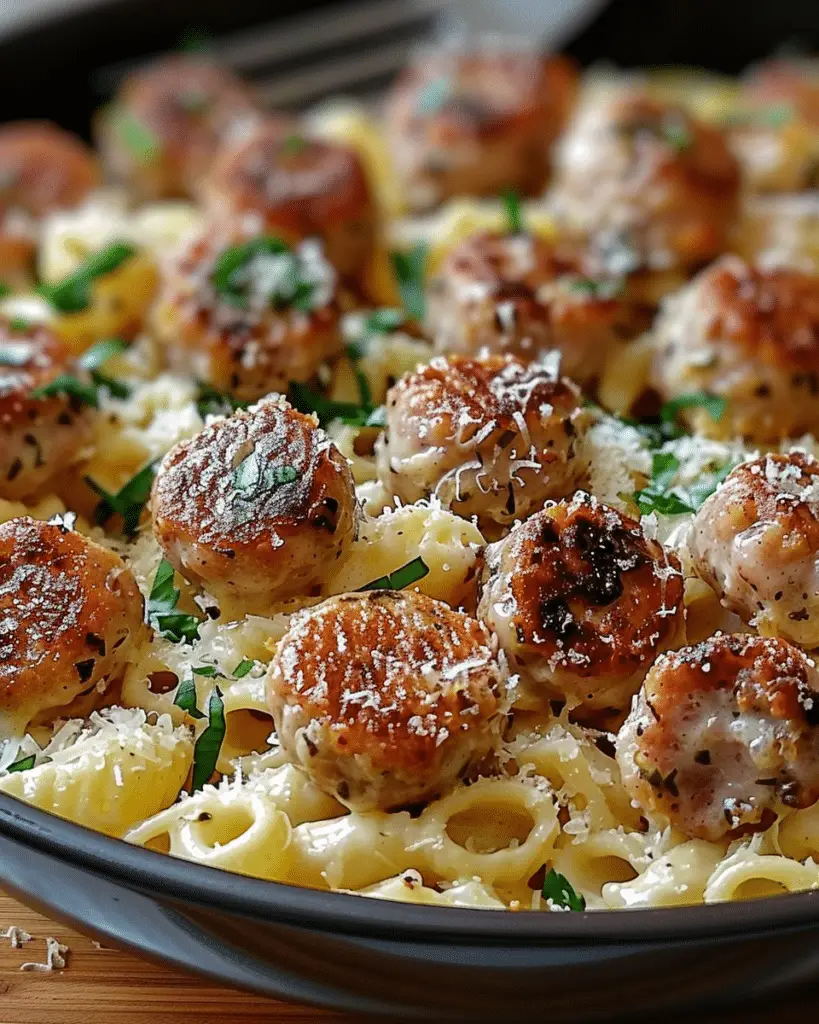 Garlic Butter Sausage Bites with Creamy Parmesan Pasta – A Perfect Weeknight Meal!