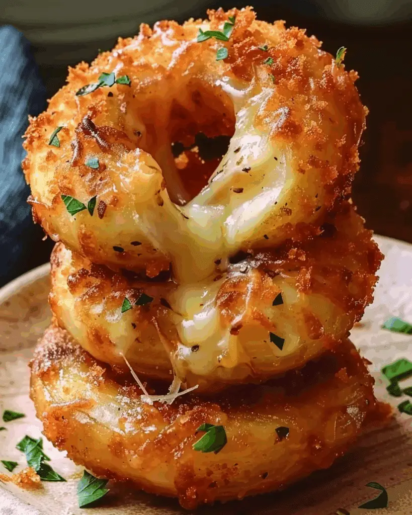 Mozzarella-Stuffed Onion Rings with Garlic Butter