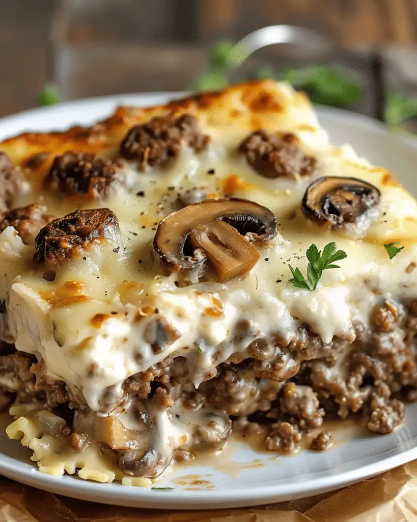 Creamy Mushroom & Ground Beef Bake