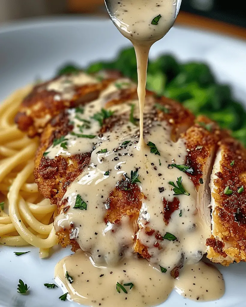 Parmesan Crusted Chicken with Creamy Garlic Sauce