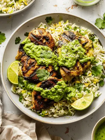 Peruvian Chicken & Rice with Green Sauce