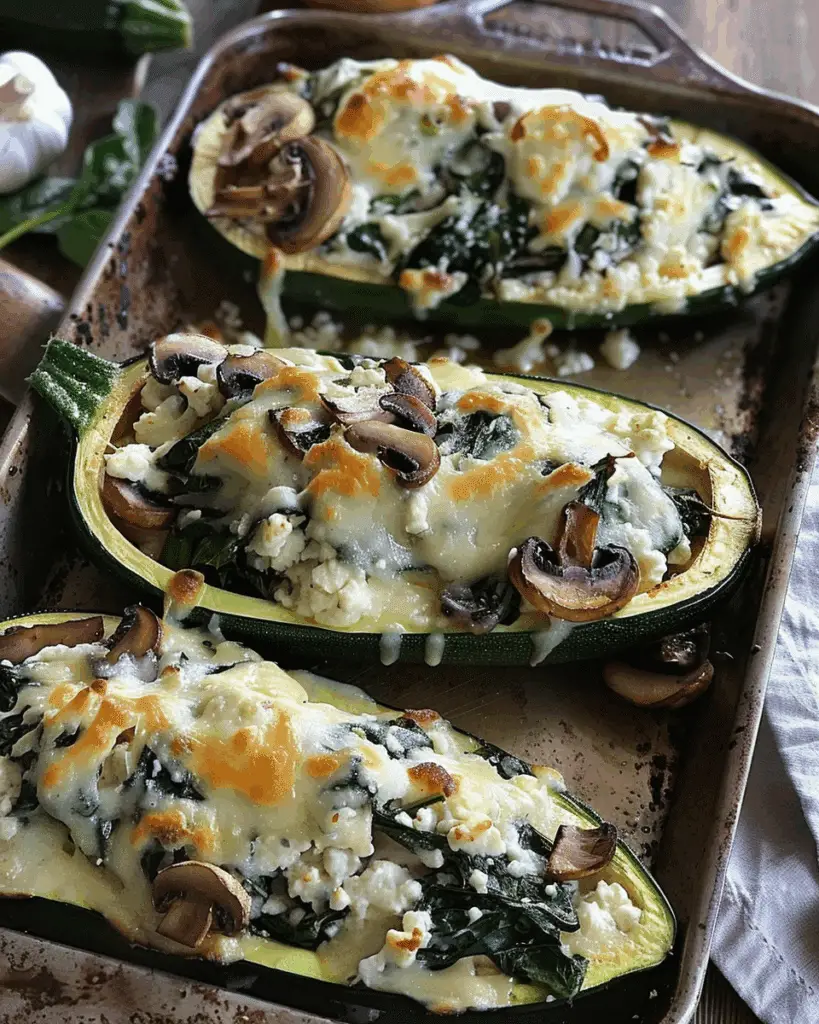 Spinach, Mushroom & Ricotta Stuffed Zucchini Boats