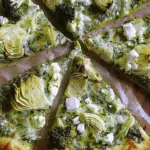Green Pizza with Pesto, Feta, Artichokes, and Broccoli