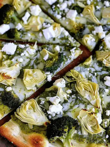 Green Pizza with Pesto, Feta, Artichokes, and Broccoli