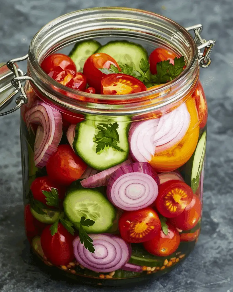 Pickled Cherry Tomatoes, Red Onions, and Cucumbers