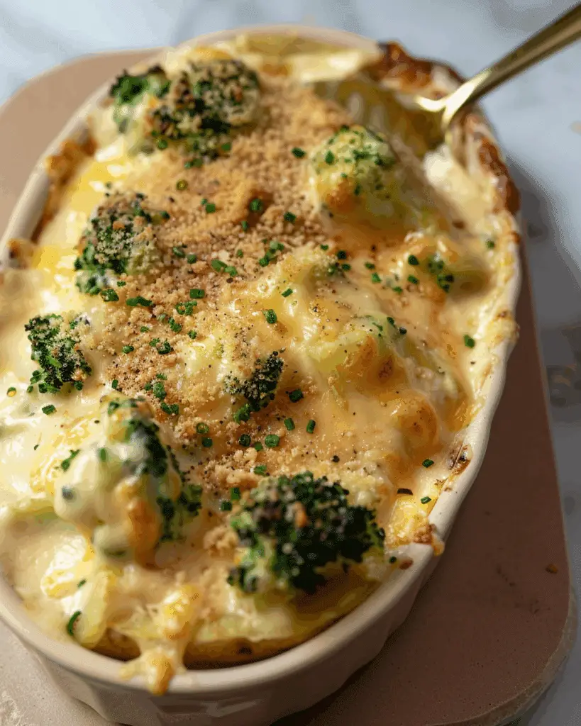 Cheesy Baked Potatoes with Broccoli Cheese Sauce