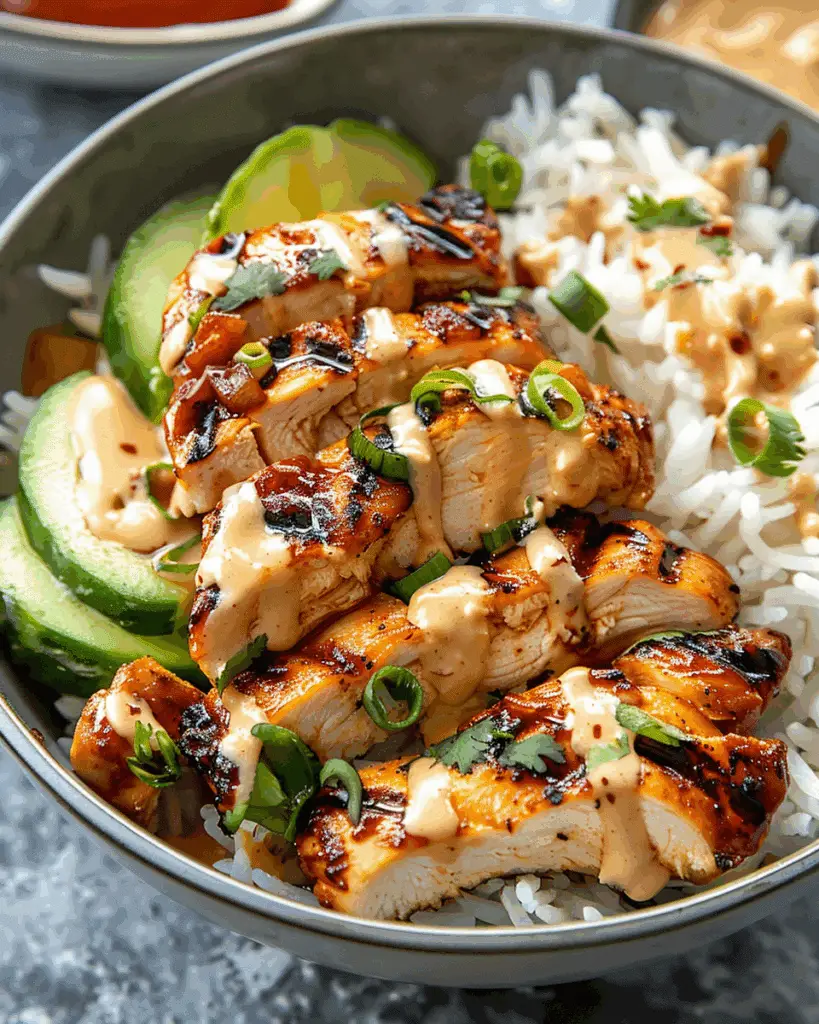 Spicy Honey-Ginger Chicken Bowls with Yum Yum Sauce