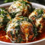 Spinach Garlic Meatballs Stuffed with Mozzarella