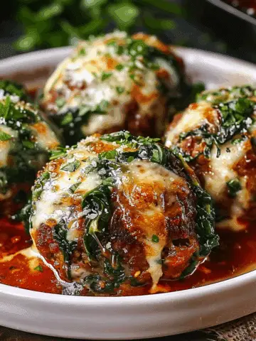 Spinach Garlic Meatballs Stuffed with Mozzarella