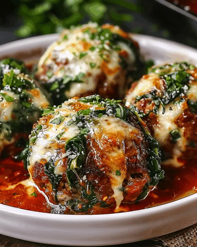 Spinach Garlic Meatballs Stuffed with Mozzarella