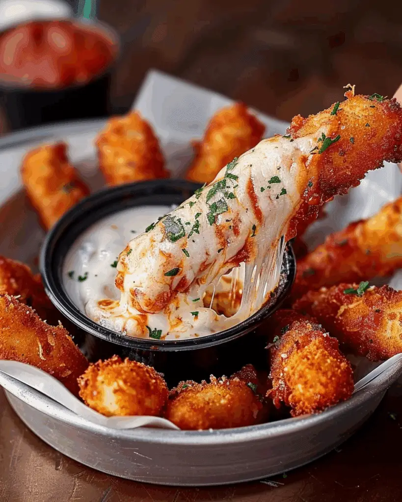 Crispy Mozzarella Sticks with Marinara Sauce & Creamy Dip