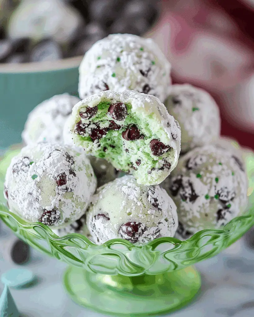 Mint Chocolate Chip Snowball Cookies