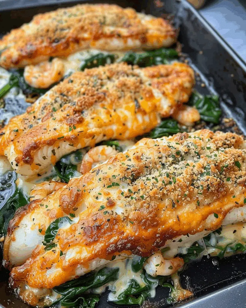 Stuffed Catfish with Cheese, Spinach, and Shrimp
