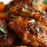 Crispy Brown Sugar Mustard Chicken Thighs with Roasted Carrots