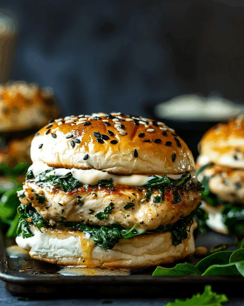 White Cheddar Spinach Chicken Burgers