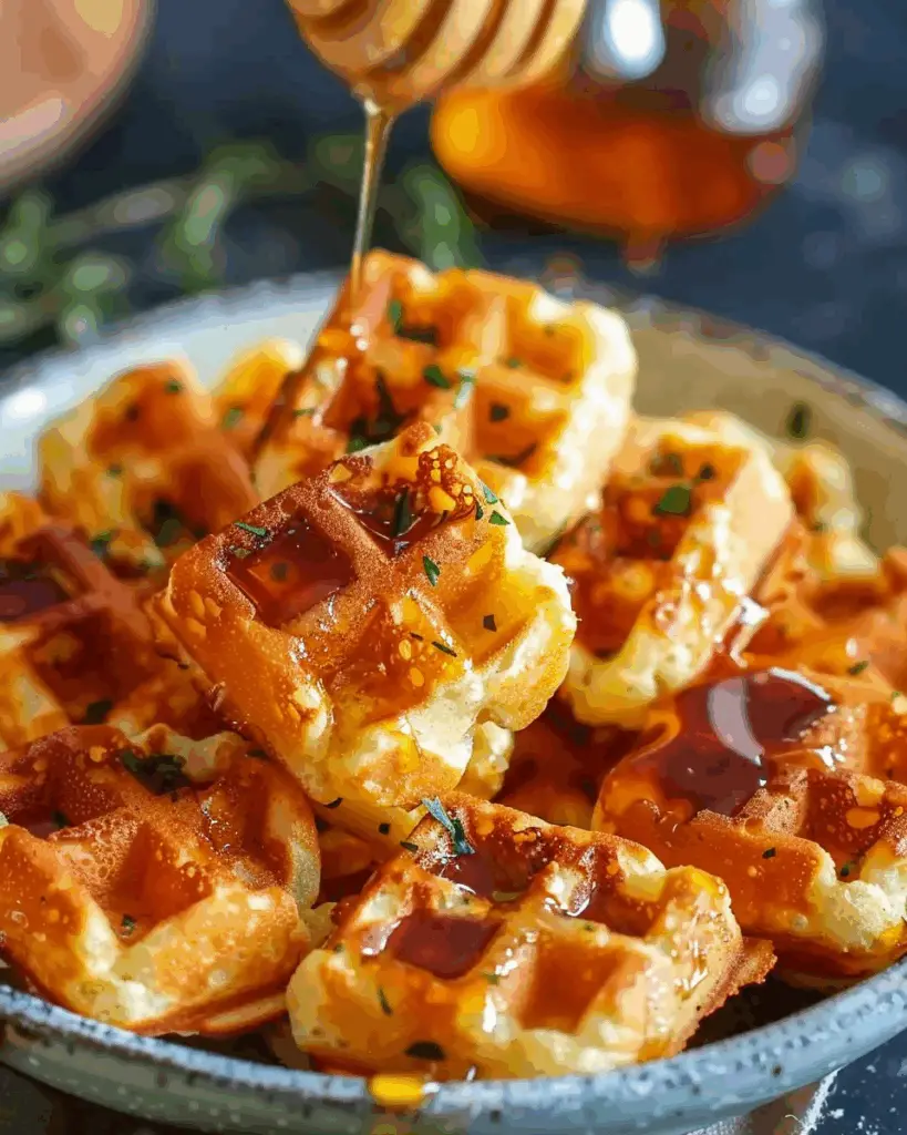 Cornbread Waffle Bites with Smoked Gouda and Honey