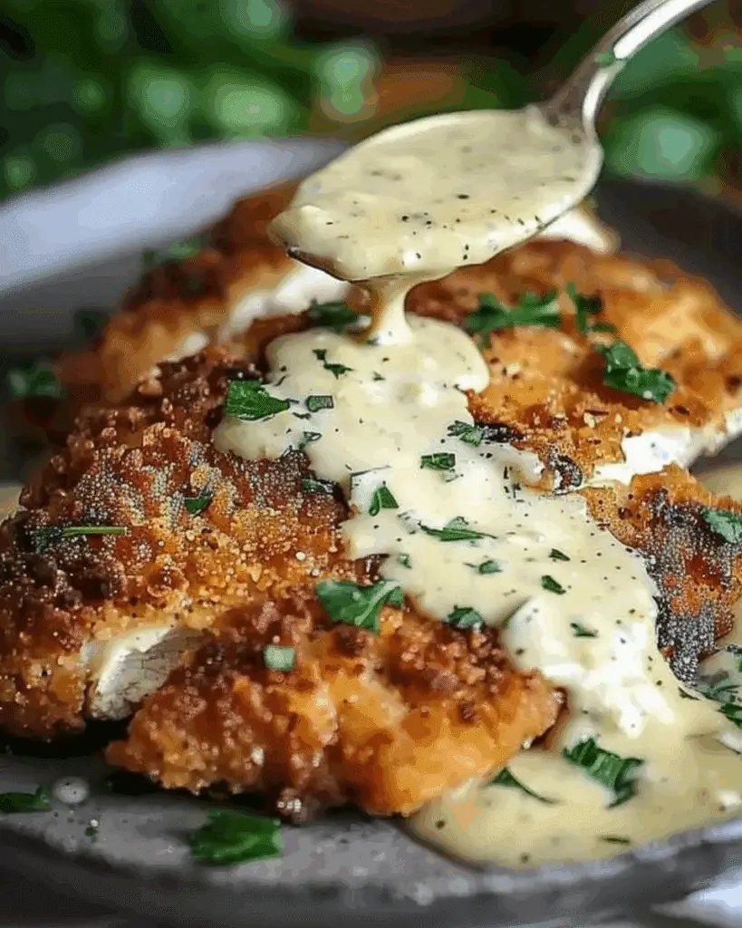 Parmesan Crusted Chicken with Creamy Garlic Sauce