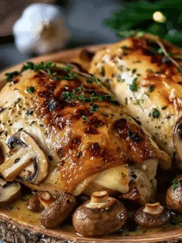 Cheesy Garlic Butter Mushroom Stuffed Chicken