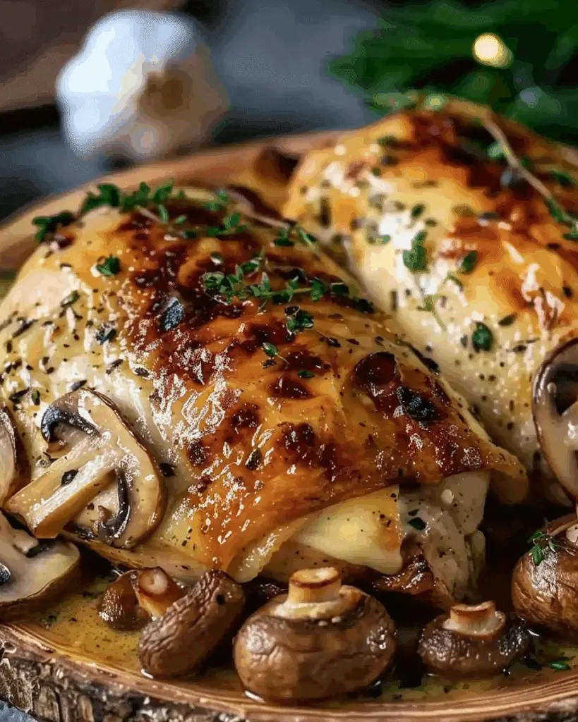 Cheesy Garlic Butter Mushroom Stuffed Chicken