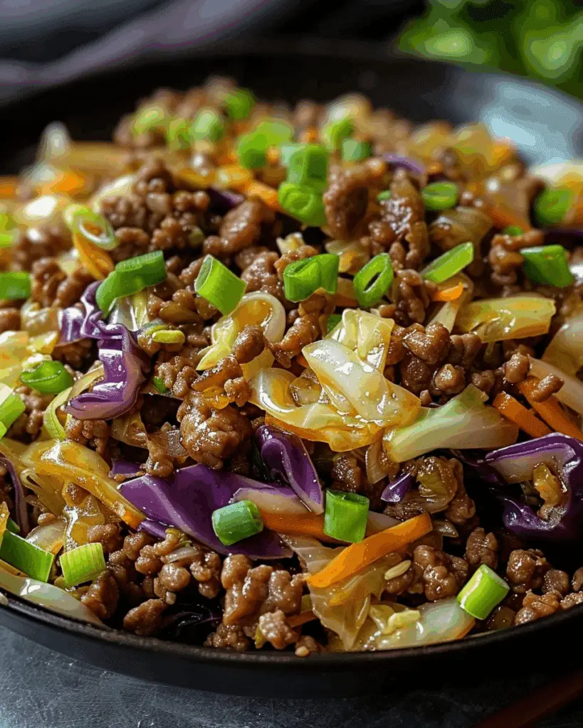 Healthy Chinese Ground Beef & Cabbage Stir Fry