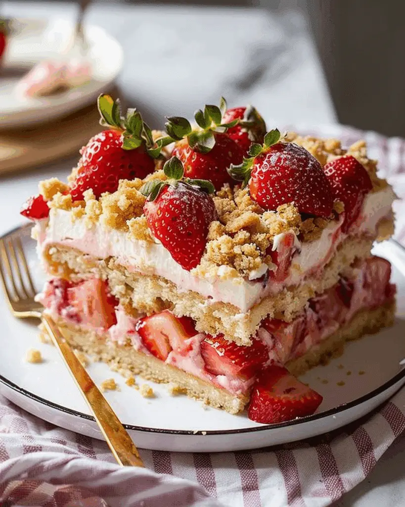 Cream Cheese Strawberry Sheet Cake with Crumble Topping
