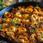 Cheesy Beef Enchilada Tortellini Skillet