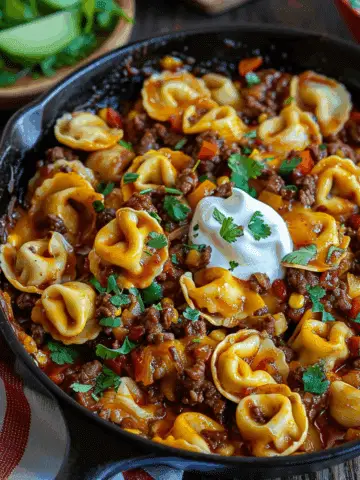 Cheesy Beef Enchilada Tortellini Skillet