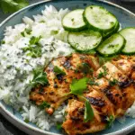 Grilled Chicken with Tzatziki Sauce and Rice