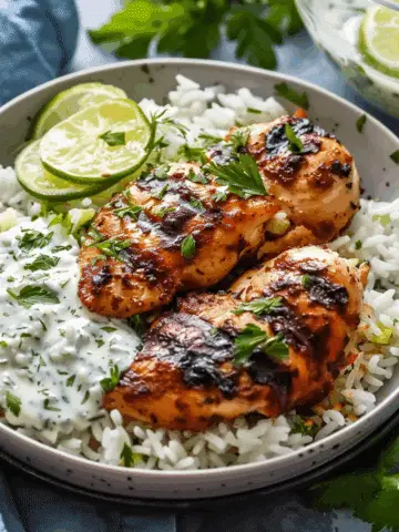 Grilled Chicken with Tzatziki Sauce and Rice