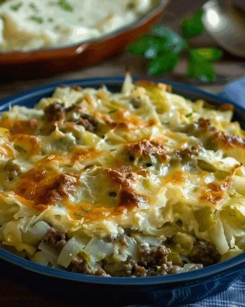 Creamed Cabbage and Ground Beef Casserole