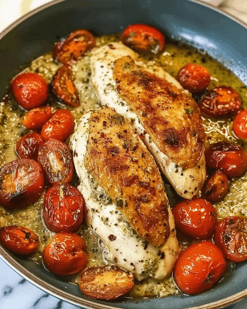 Creamy Pesto Chicken with Roasted Tomatoes