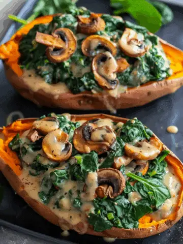 Creamy Mushroom and Spinach Stuffed Sweet Potatoes