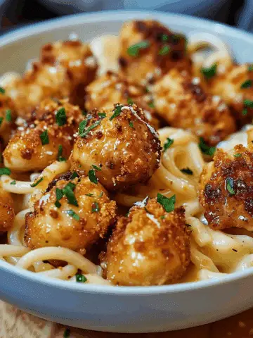 Garlic Butter Chicken Bites with Savory Creamy Parmesan Pasta