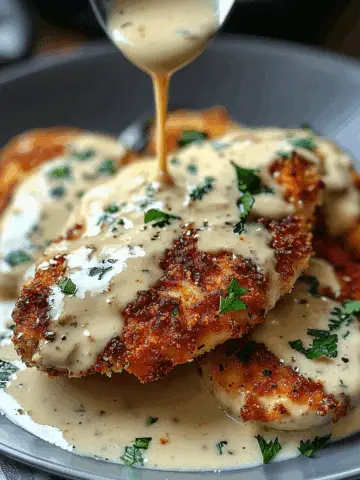 Parmesan Crusted Chicken with Creamy Garlic Sauce