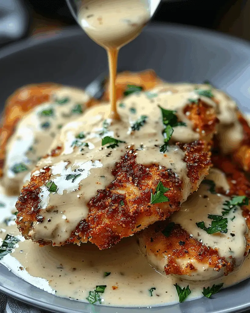 Parmesan Crusted Chicken with Creamy Garlic Sauce