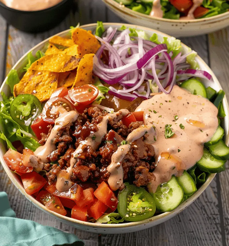 Fully Loaded Burger Bowl with “Special Sauce”