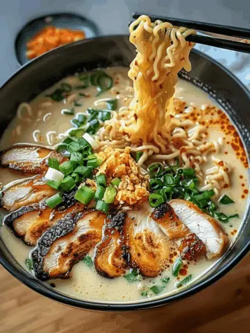 Fiery Chicken Ramen with Creamy Garlic Sauce