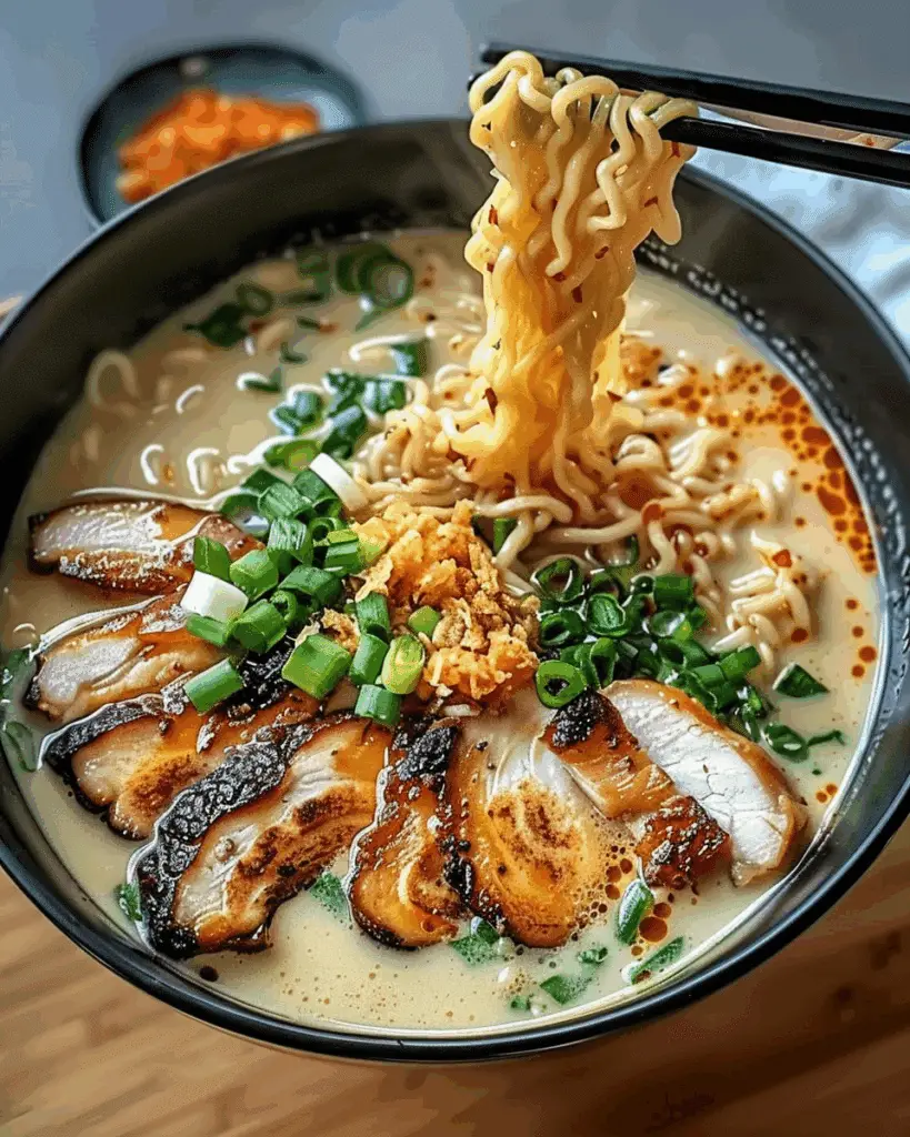 Fiery Chicken Ramen with Creamy Garlic Sauce