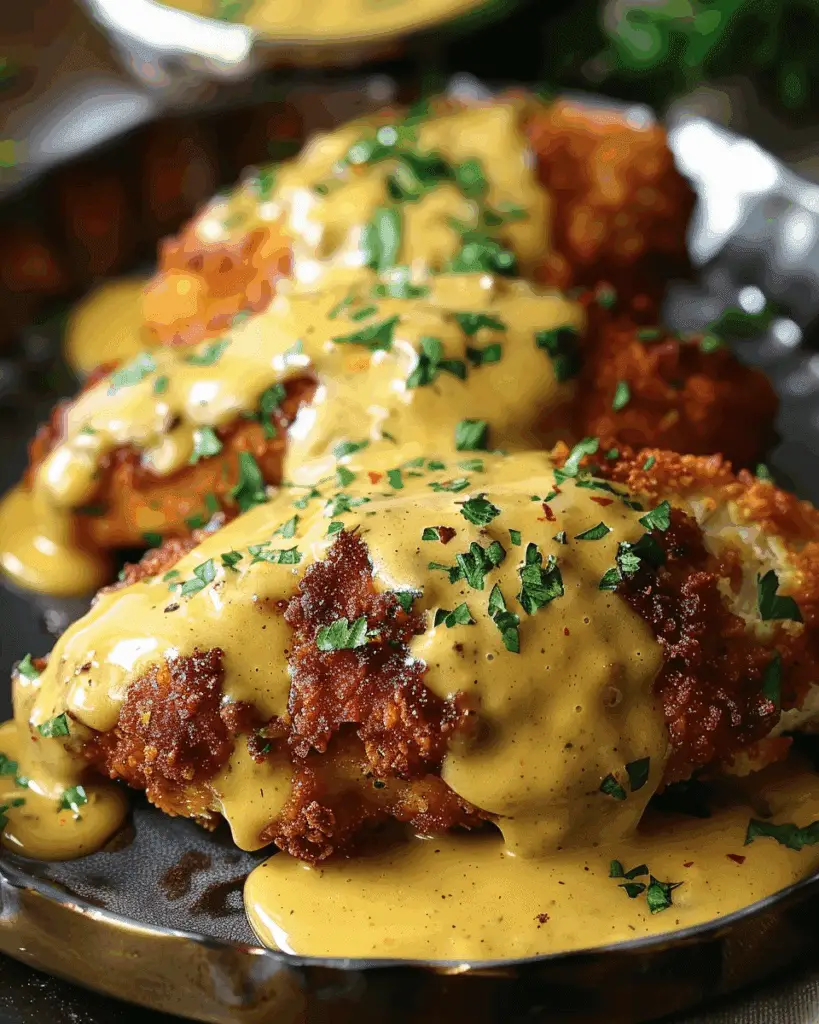 Pretzel Chicken with Mustard-Cheddar Sauce