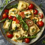 Ravioli with Tomatoes, Asparagus, Garlic, and Herbs