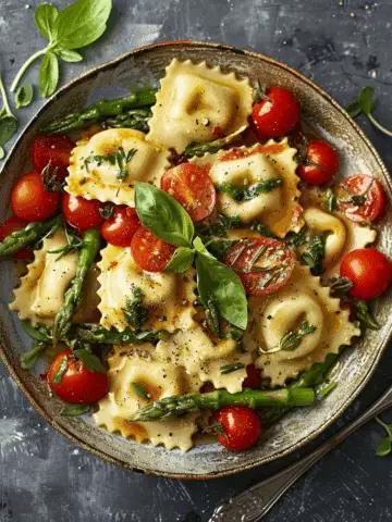 Ravioli with Tomatoes, Asparagus, Garlic, and Herbs