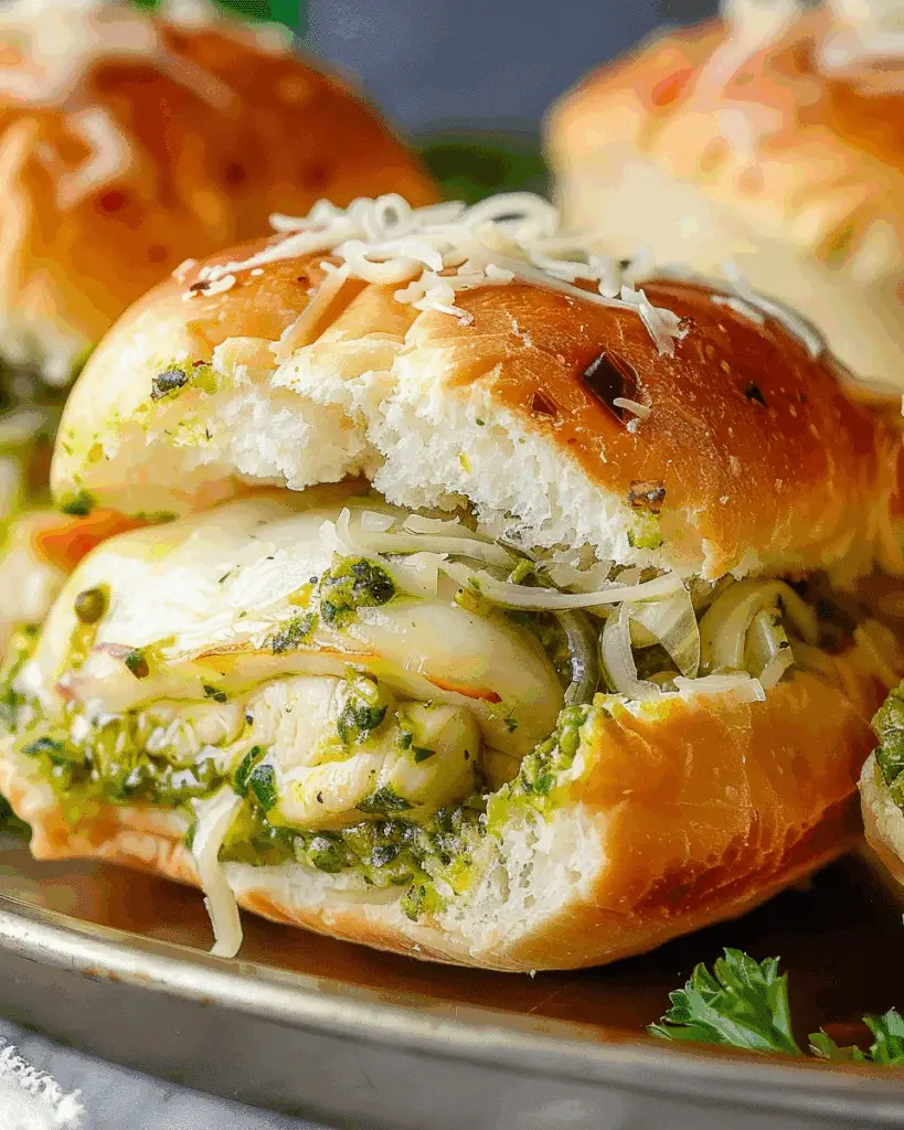 Cheesy Garlic Pesto Chicken Sliders