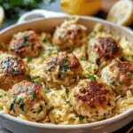 Greek Chicken Meatballs with Lemon Orzo