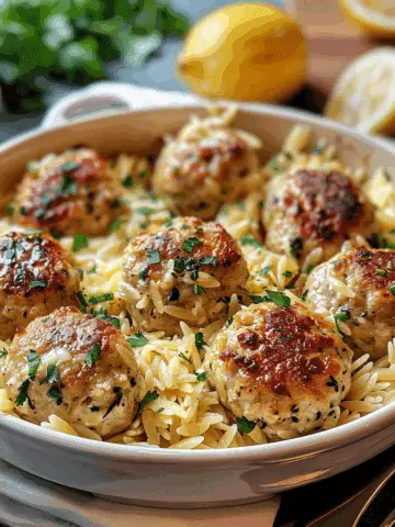 Greek Chicken Meatballs with Lemon Orzo