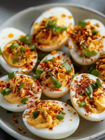 Spicy Chili Garlic Deviled Eggs