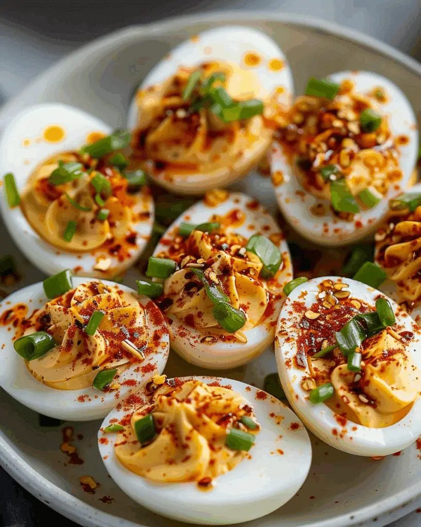 Spicy Chili Garlic Deviled Eggs