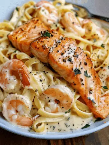 Salmon and Shrimp Alfredo