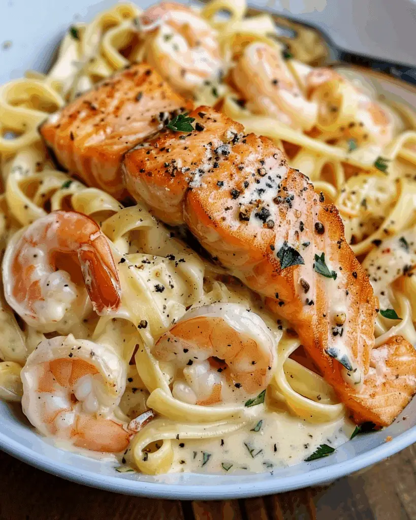 Salmon and Shrimp Alfredo