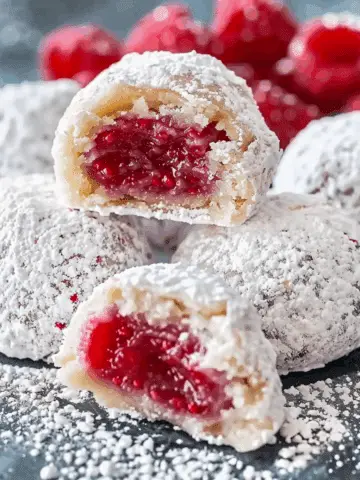 Raspberry-Filled Almond Snowball Cookies